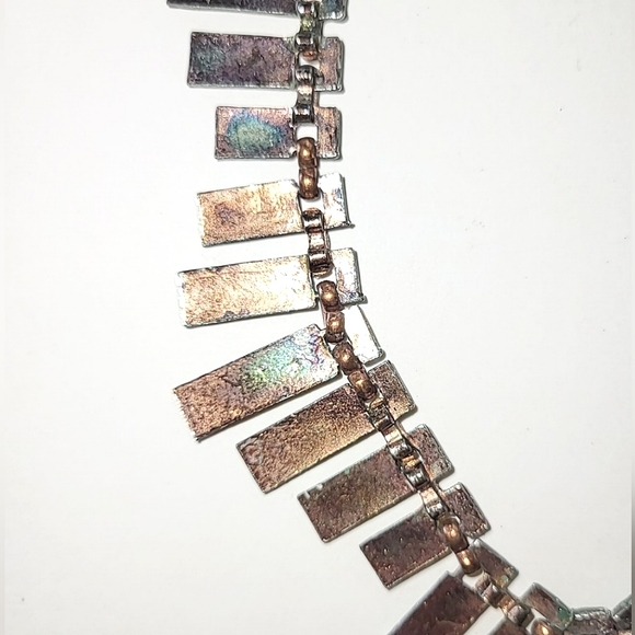 GREEN ENAMEL COPPER PLATED NECKLACE & EARRINGS - VINTAGE SET - Picture 9 of 11